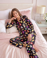 Fast Food Snack Collage long satin pajamas for women