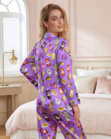 Mexican Fast Food Collage long satin pajamas for women