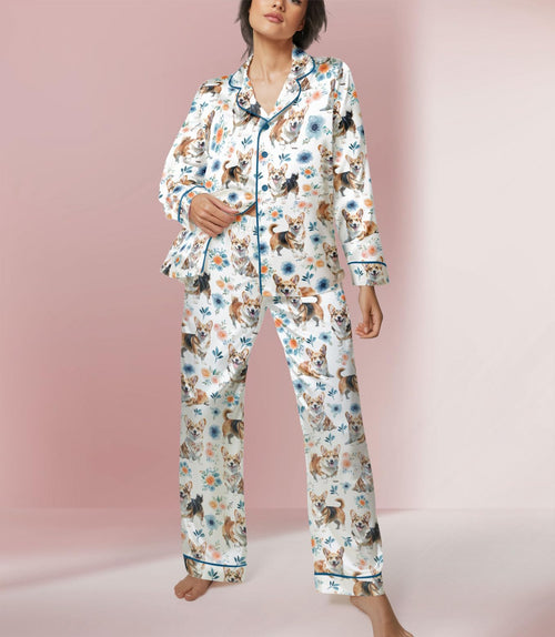 Corgi long satin pajamas for women