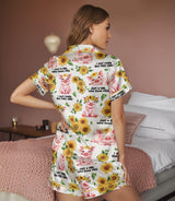 Pig short satin pajamas for women