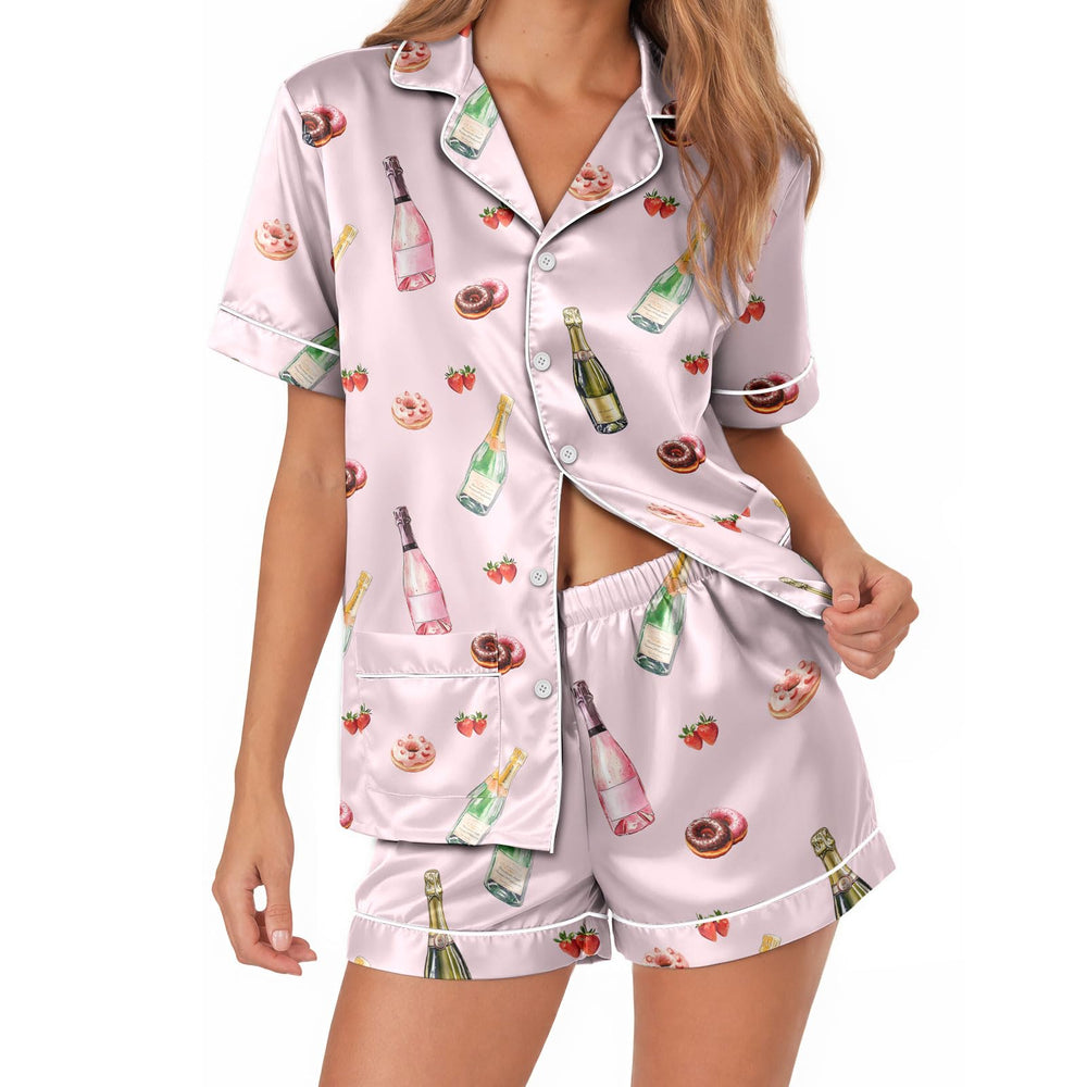 Wine/ Beer Satin Pajamas for Women – Short Sleeve Pajama Set
