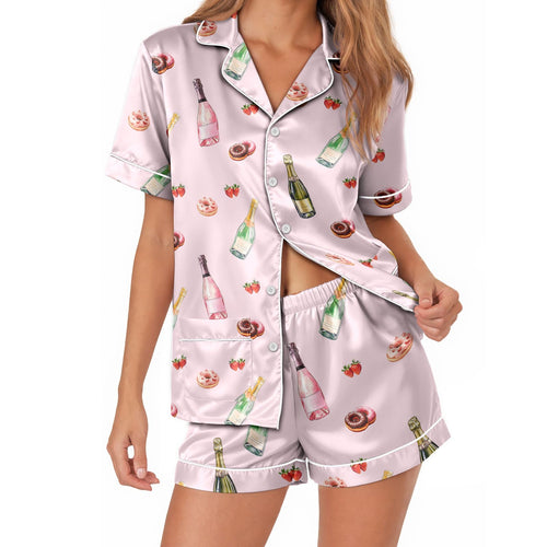 Wine/ Beer satin pajamas for women - S