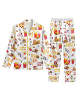Retro Fast-Food-Inspired long satin pajamas for women