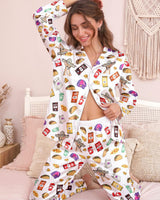 Taco & Snack Food Collage long satin pajamas for women