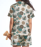 Cat short satin pajamas for women