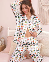 Sushi Foodie long satin pajamas for women
