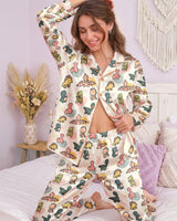 Dinosaur long satin pajamas for women