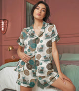 Cat short satin pajamas for women
