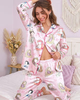 Graphic Pop Culture-Inspired long satin pajamas for women