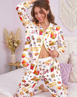 Retro Fast-Food-Inspired long satin pajamas for women