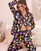 Fast Food Snack Collage long satin pajamas for women