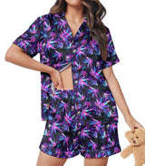 Weed short satin pajamas for women