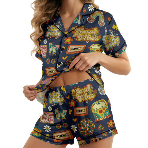 Hippie satin pajama set view 2
