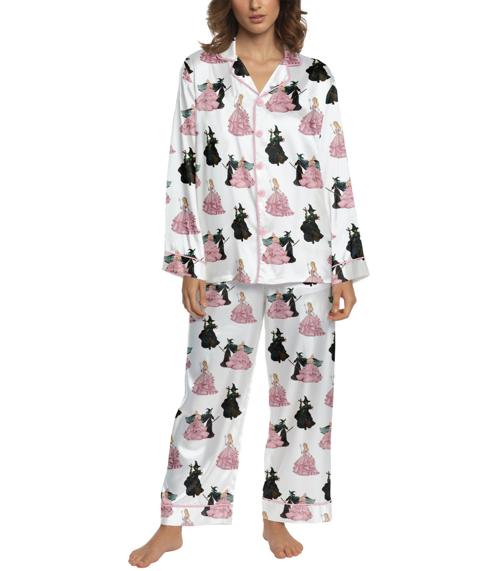 Emerald Witch Musical Print Women's Satin Pajama Set – Long Sleeve & Pants