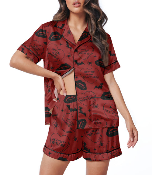 Conversation Hearts women's satin pajama set