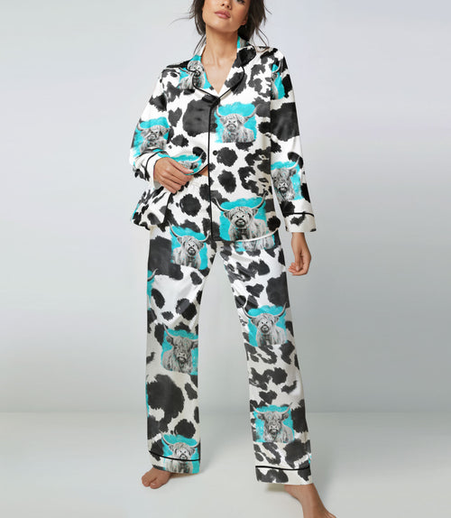 Cow satin pajama set view 2
