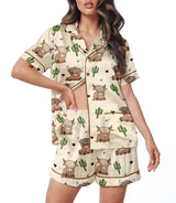 Highland Cow women's satin pajama set