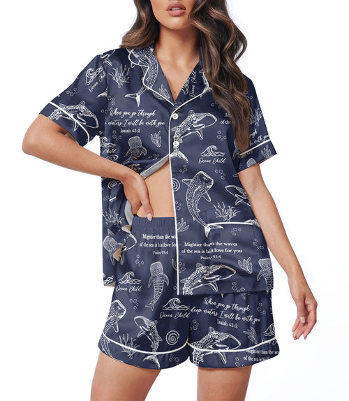 Whale women's satin pajama set