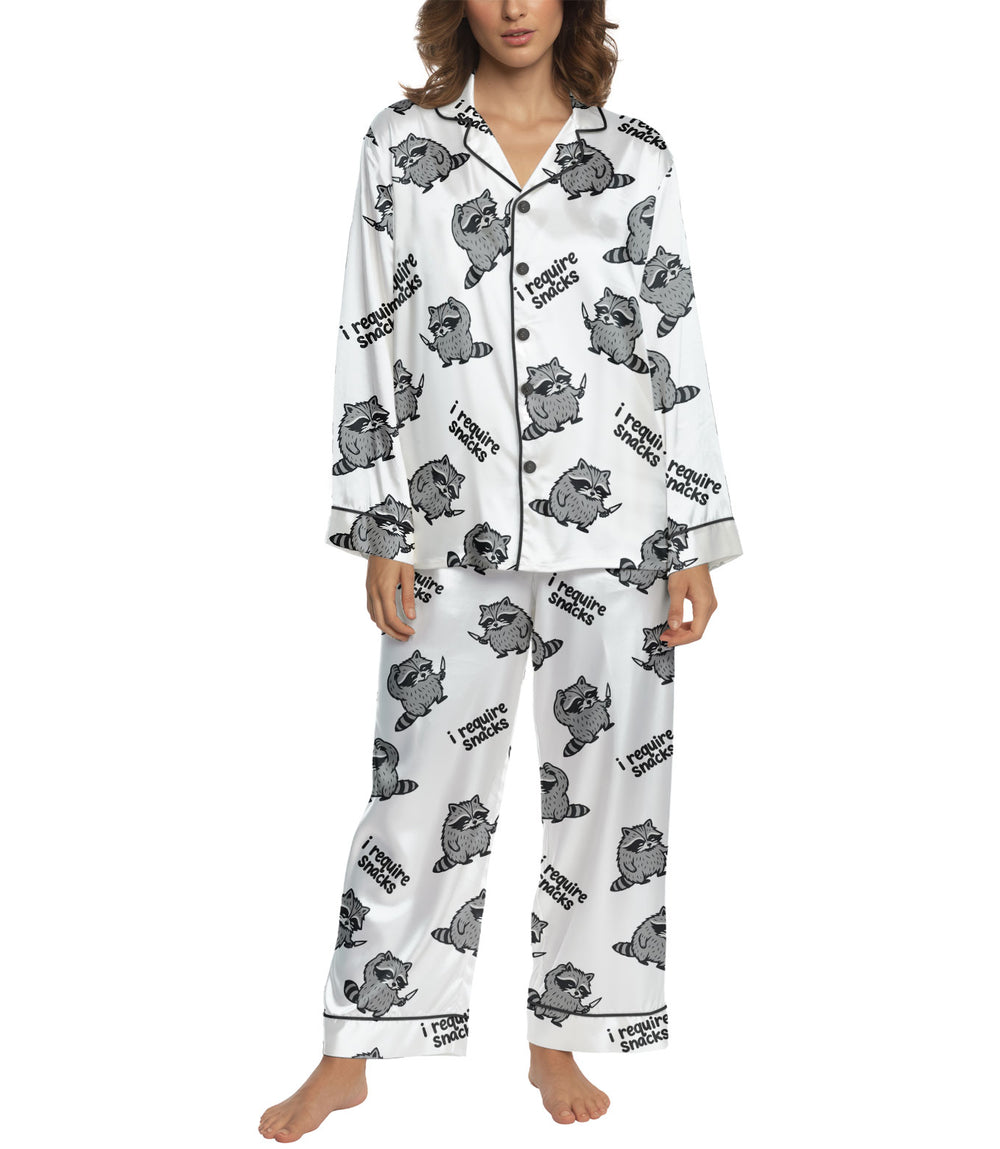 Raccoon Women's Satin Pajama Set – Long Sleeve & Pants