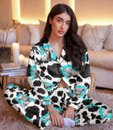 Cow satin pajama set view 5