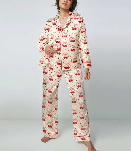 Cherry satin pajama set view 2