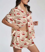 Cherry satin pajama set view 4