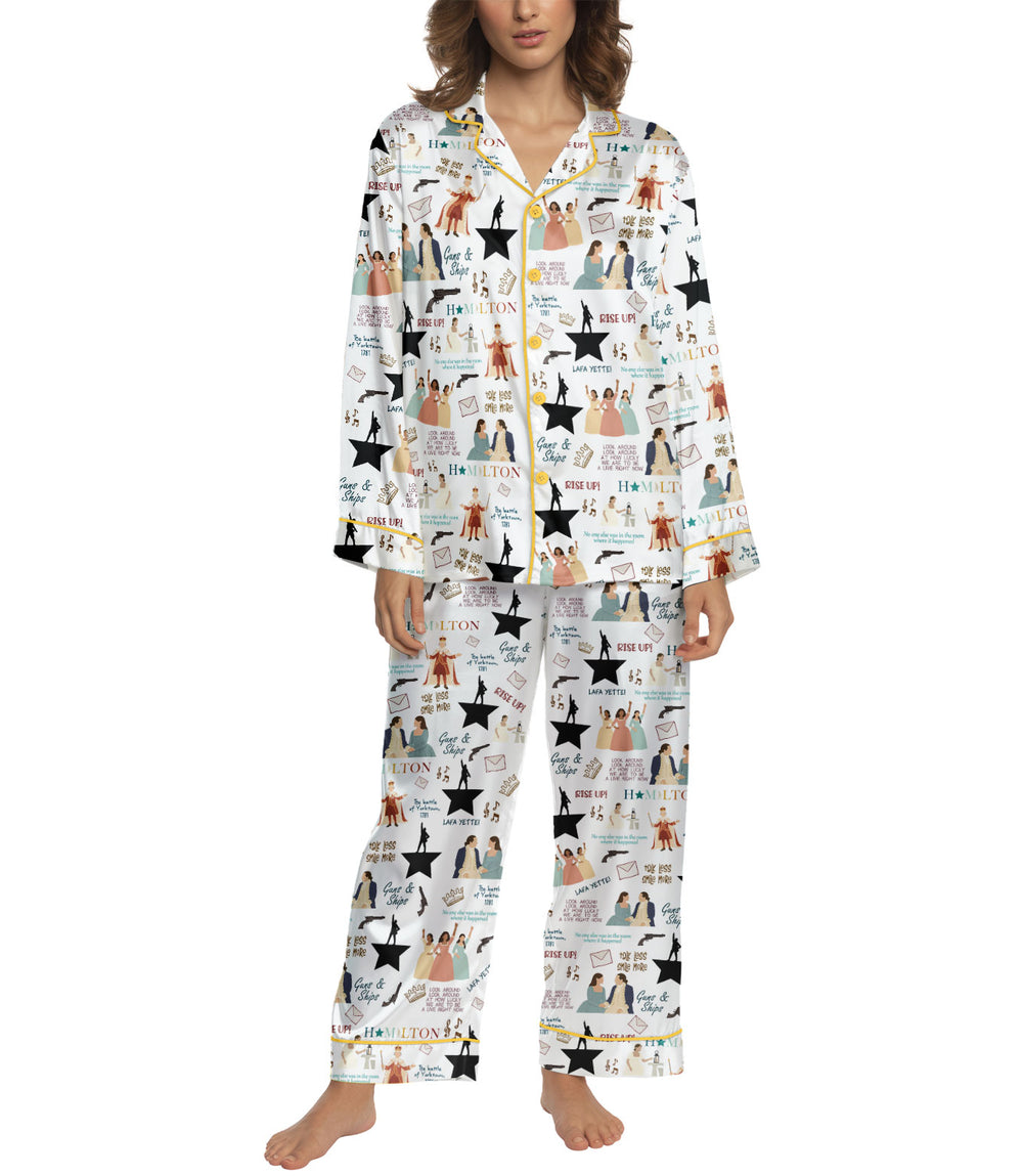 Revolution Musical Print Women's Satin Pajama Set – Long Sleeve & Pants