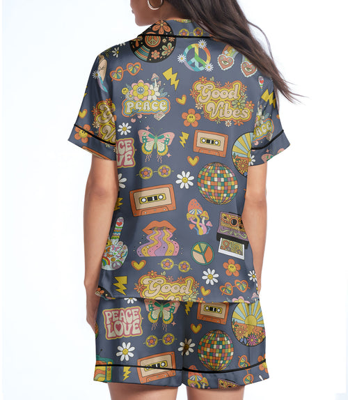 Hippie satin pajama set view 2