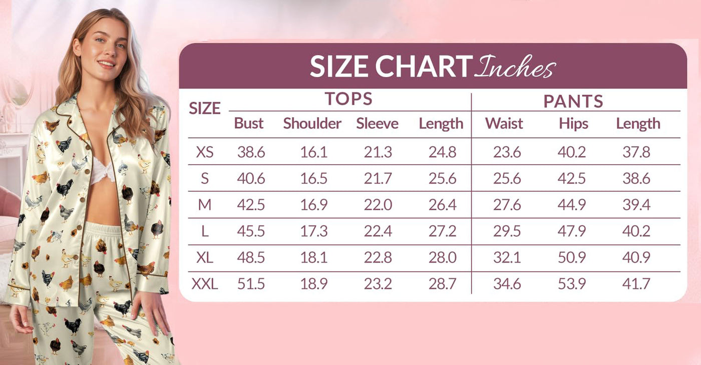 Long Satin Pajama Sets size chart