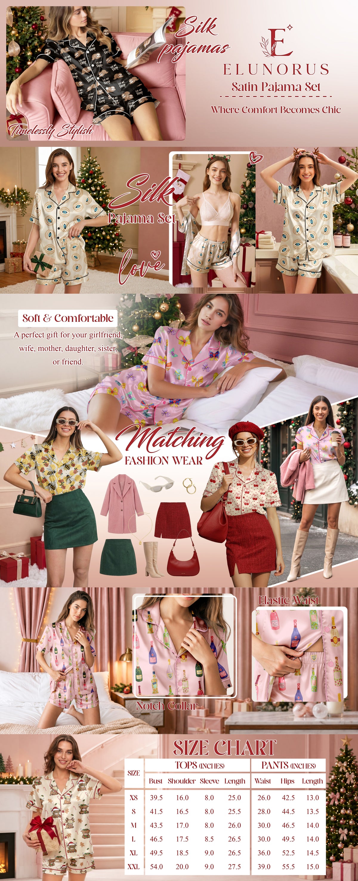 Fox Satin Pajamas for Women – Short Sleeve Pajama Set